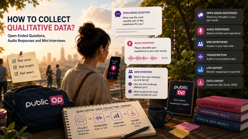 Qualitative data collection methods: A visual guide to using open-ended questions, audio responses, and mini interviews.